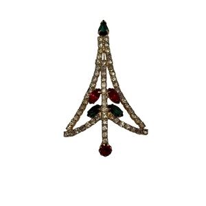 Vintage, 1950s Rhinestone Christmas Tree Brooch Pin